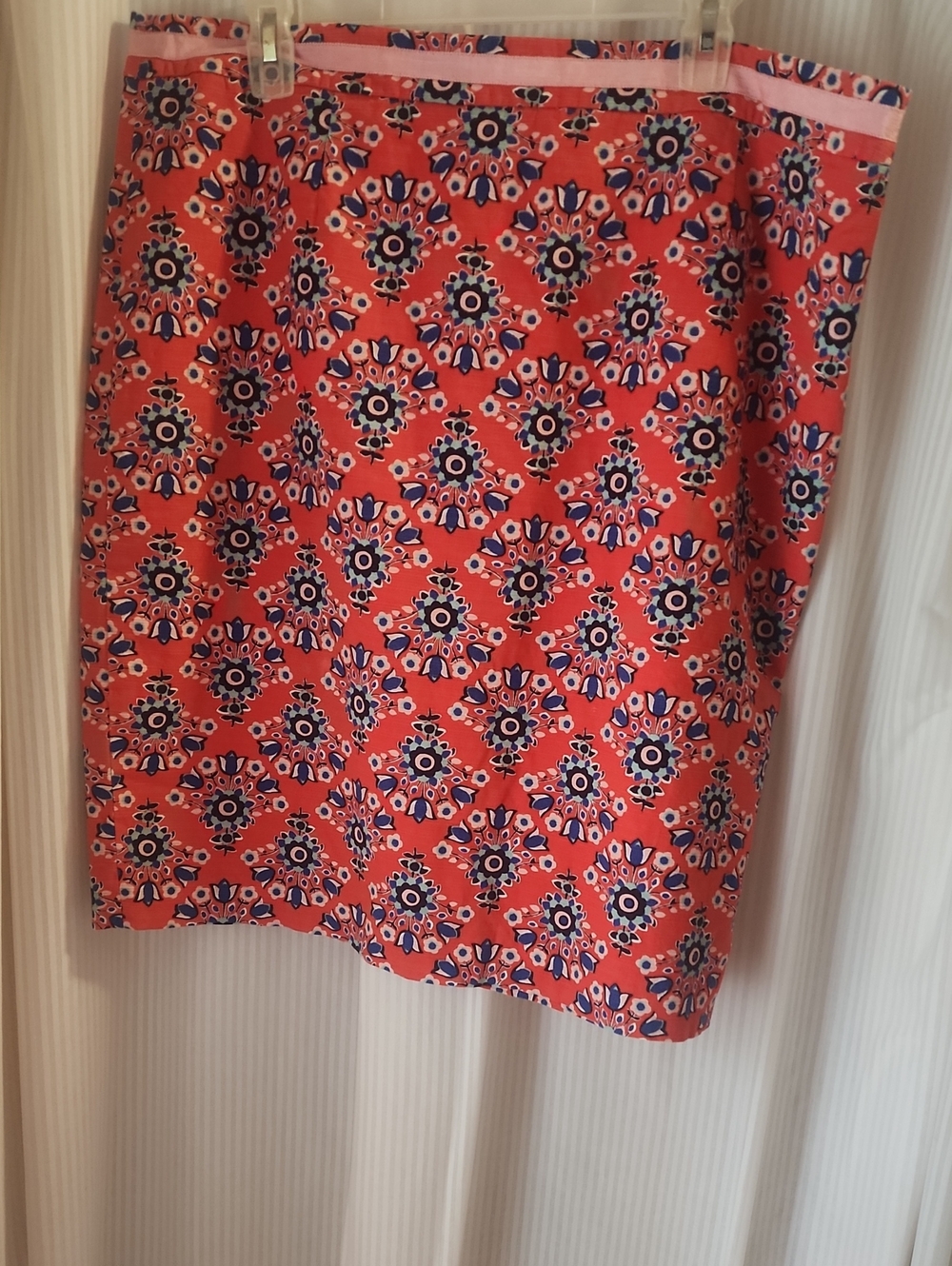 Boden Coral and Navy Floral Medallion Pencil Skirt